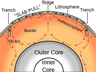 Ocean spreading center and trench formation. USGS