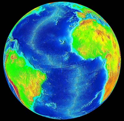 The Mid Atlantic Ridge running down the center of the Atlantic Ocean, USGS