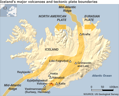 Map of Iceland volcanoes, USGS